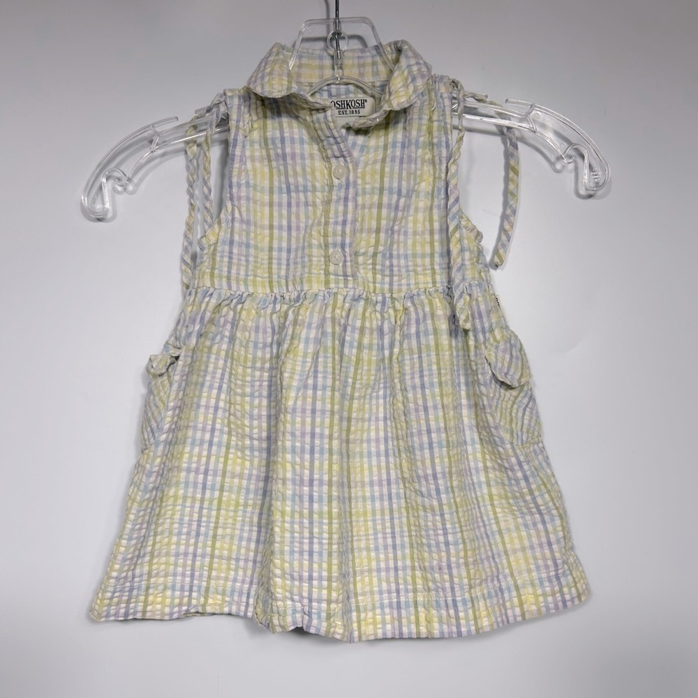 OshKosh Vintage Seersucker Striped Dress Size 24 Mos. Yellow/Lavender Cotton